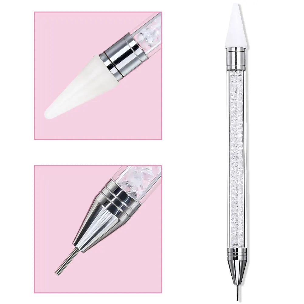 1Pc Dual-ended Rhinestone Gems Picker Dotting Pen Wax Pencil Acrylic Handle Crystal Studs Picker Manicure Nail Art DIY Tools Zpaxo White