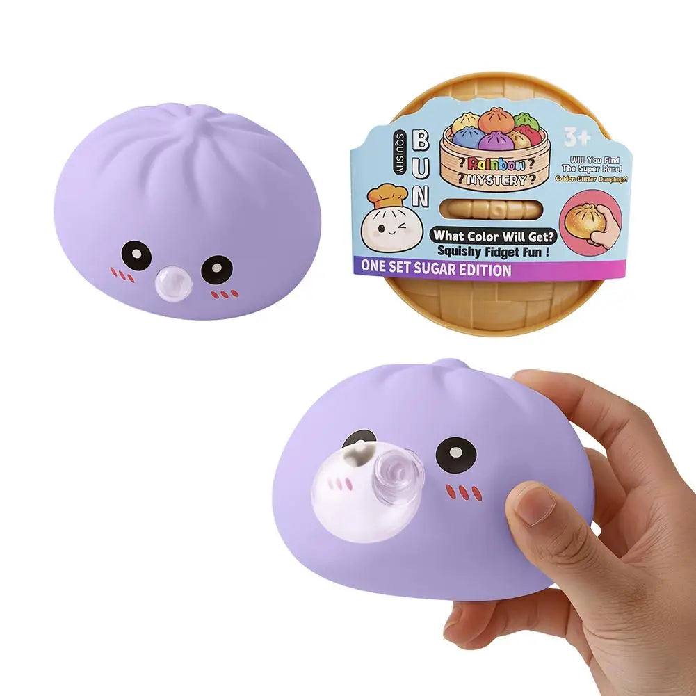 Dumpling Squishies Blow Bubbles Toy Dumpling Squishies Set with Steamer New Bubble-Blowing Squishies, Stretchy Fidget Sensory Zpaxo Purple