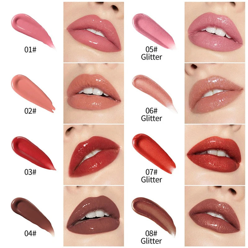 Water Glossy Mirror Lipstick Lasting Moisturizing Lip Balm Glitter Pearl Solid Lip Gloss Sexy Red Brown Non-Stick Cup Lip Tint Zpaxo