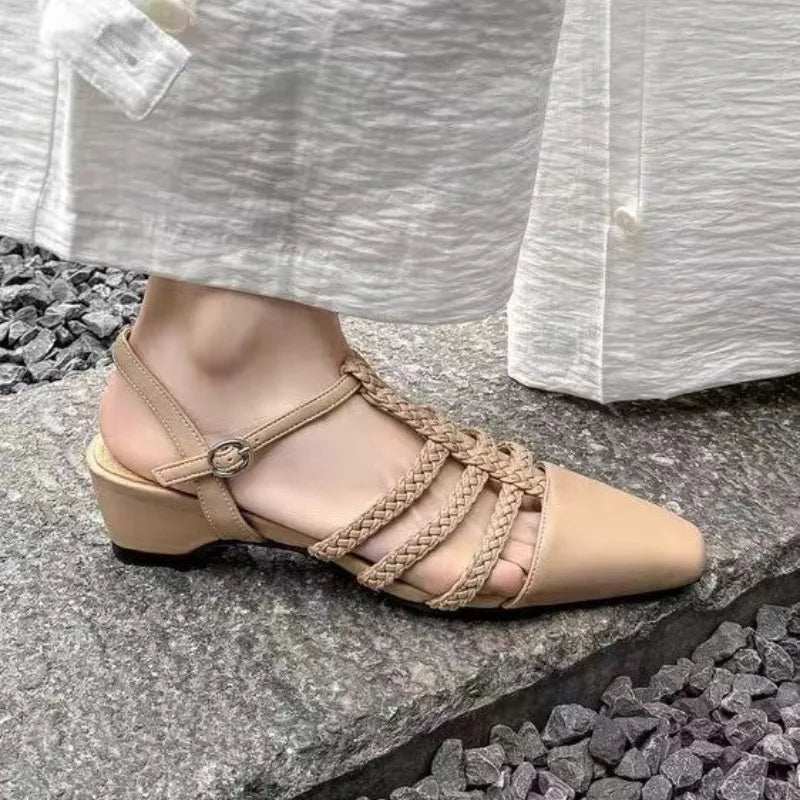 Women's Summer Square Toe Closed Hollow Out Comfortable Sandals Women Zpaxo