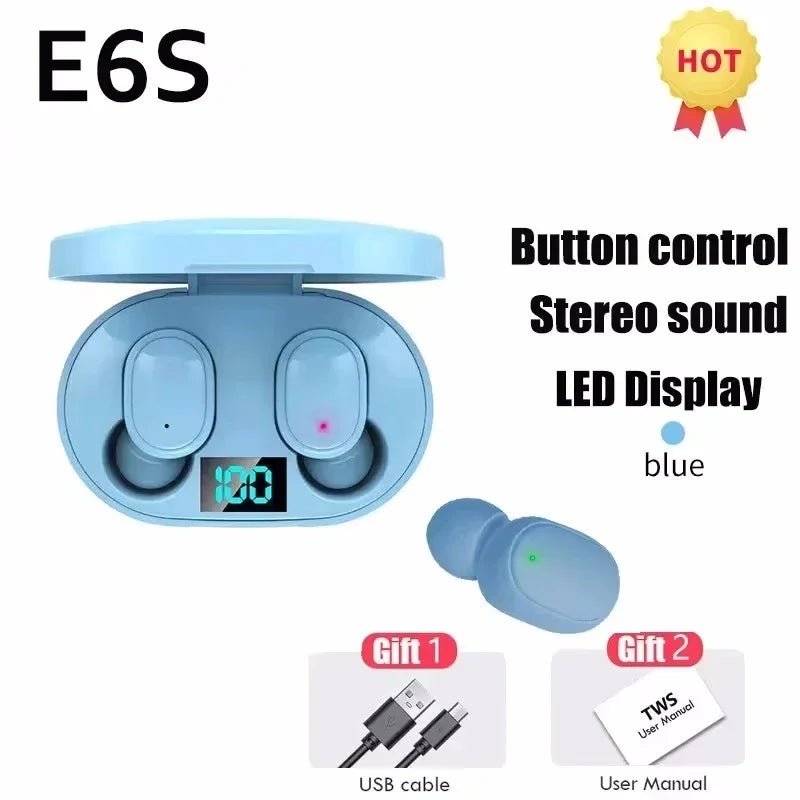 E6S TWS Wireless Headphones Bluetooth Earphones Headset Waterproof Zpaxo Blue