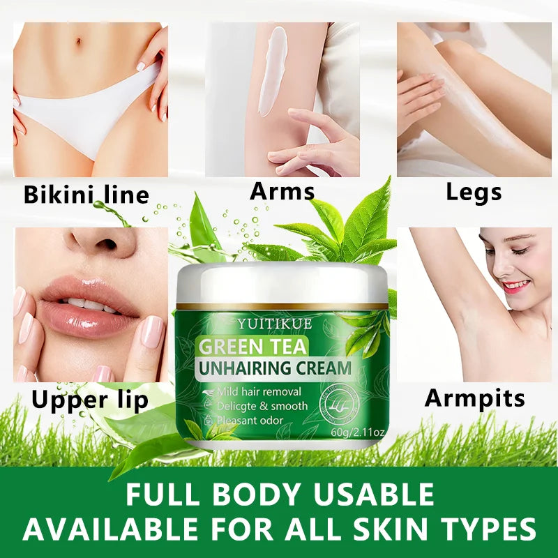 YUITIKUE Green Tea Depilatory Cream – Gentle Hair Removal 60g Depilatory Cream Zpaxo