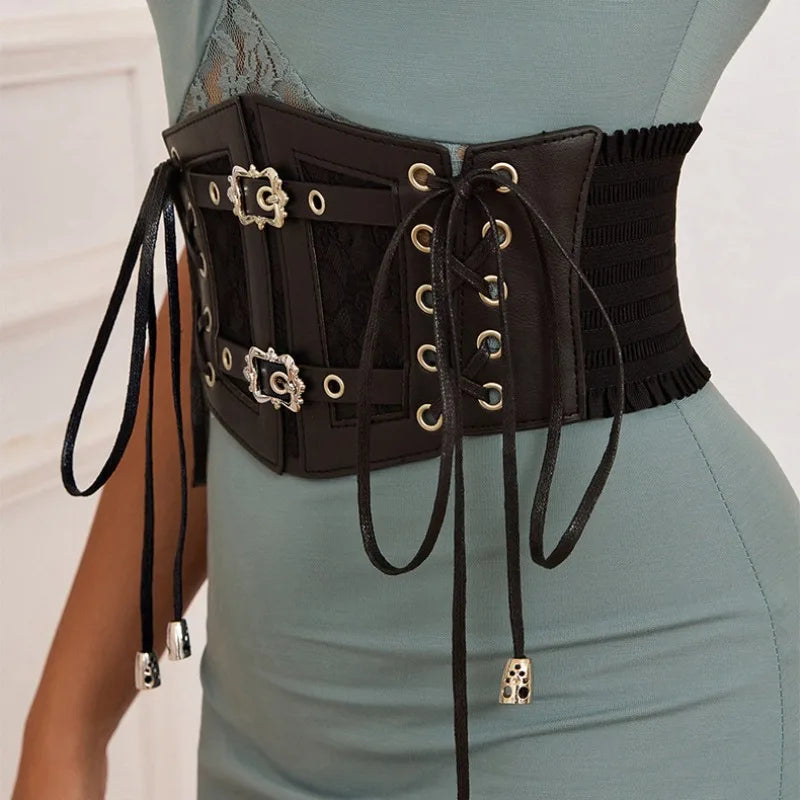 Plus Size Lace Corset Belt – Goth Punk Elastic Waist Cincher Corset Waist Belt Zpaxo