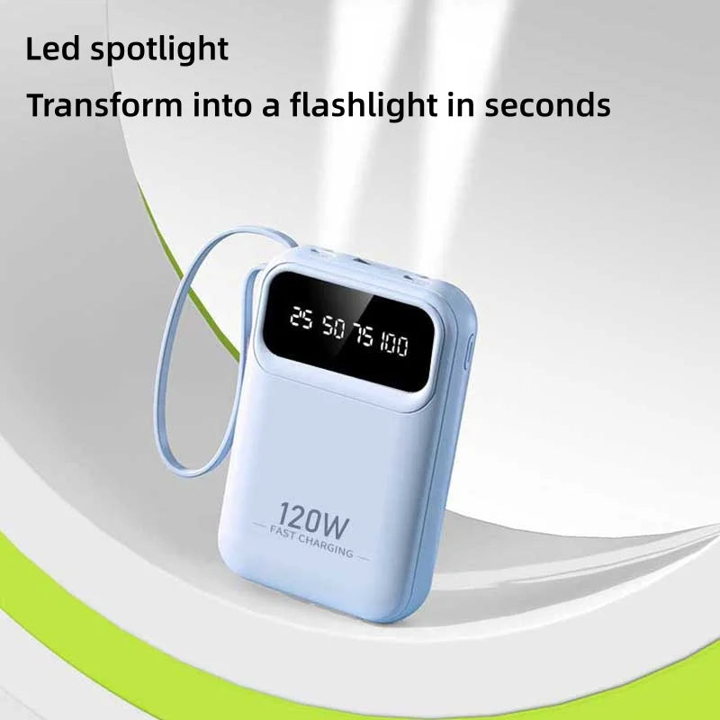 500000mAh Large Capacity Power Bank 120W Super Fast Charging External Battery Built in 4 Cables for iPhone Samsung 2026 New Zpaxo