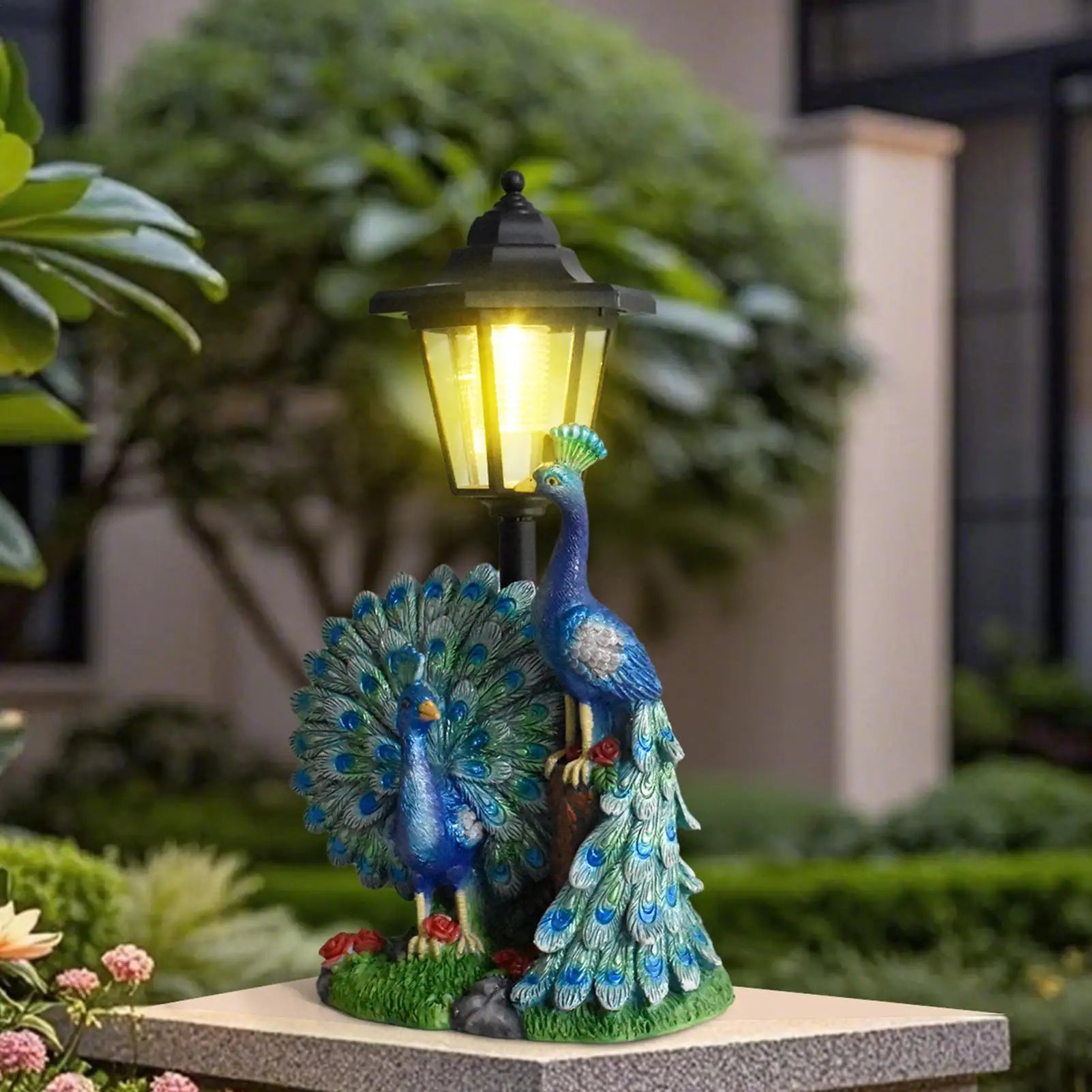 Solar Statue Resin Bird Lighting Sculpture Statues Yard Garden Lawn