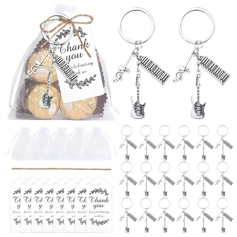 20 Sets Music Party Favors Bulk Keychain Cards Organza Bag Birthday Zpaxo