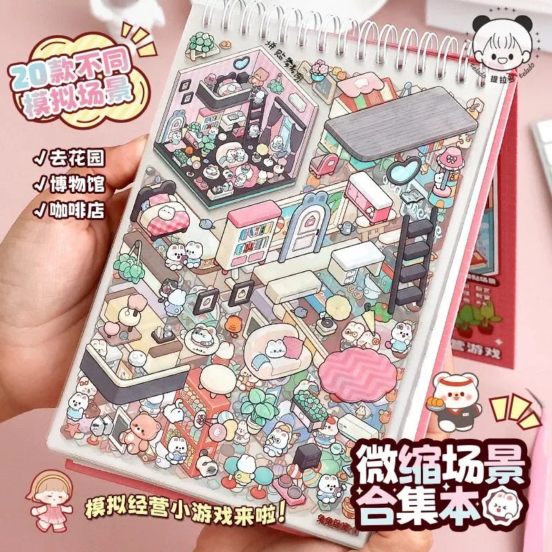 Scenes Cartoon Landscape Sticker Book 3D Miniature Scenography Cabin Pocket Sticker Visual Stacking Scene Stickers DIY Gift Zpaxo