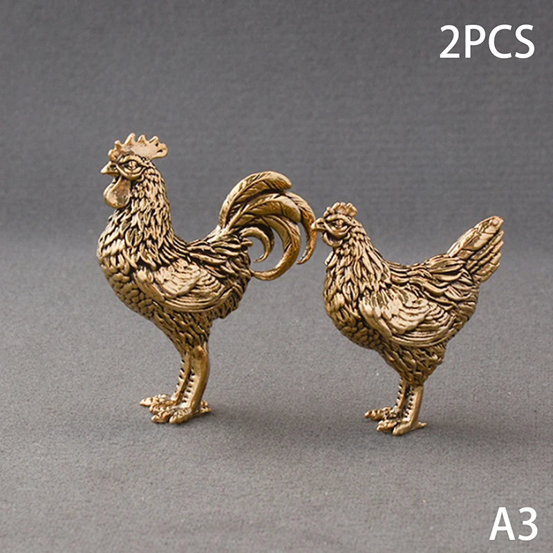 1 Miniatures Copper Rooster Hen Ornaments Solid Brass Small Statue Zpaxo A3