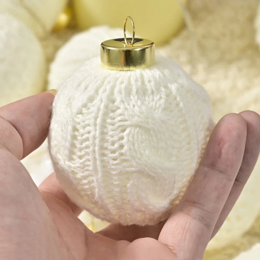 12-Pack White Knitted Yarn Christmas Ball Ornaments | Tree Decor