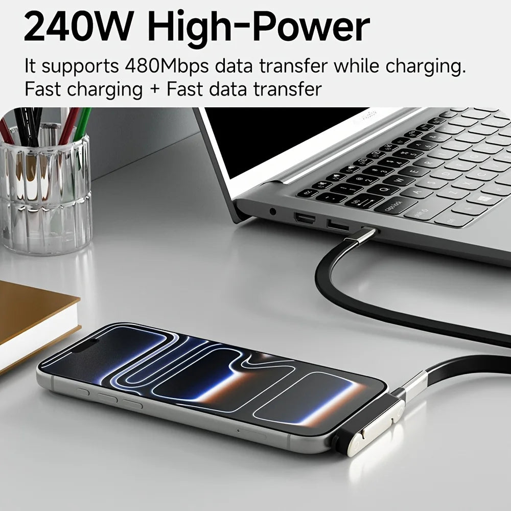 240W 2-in-1 Black Orange Fast Charging Foldable Bracket Data Cable
