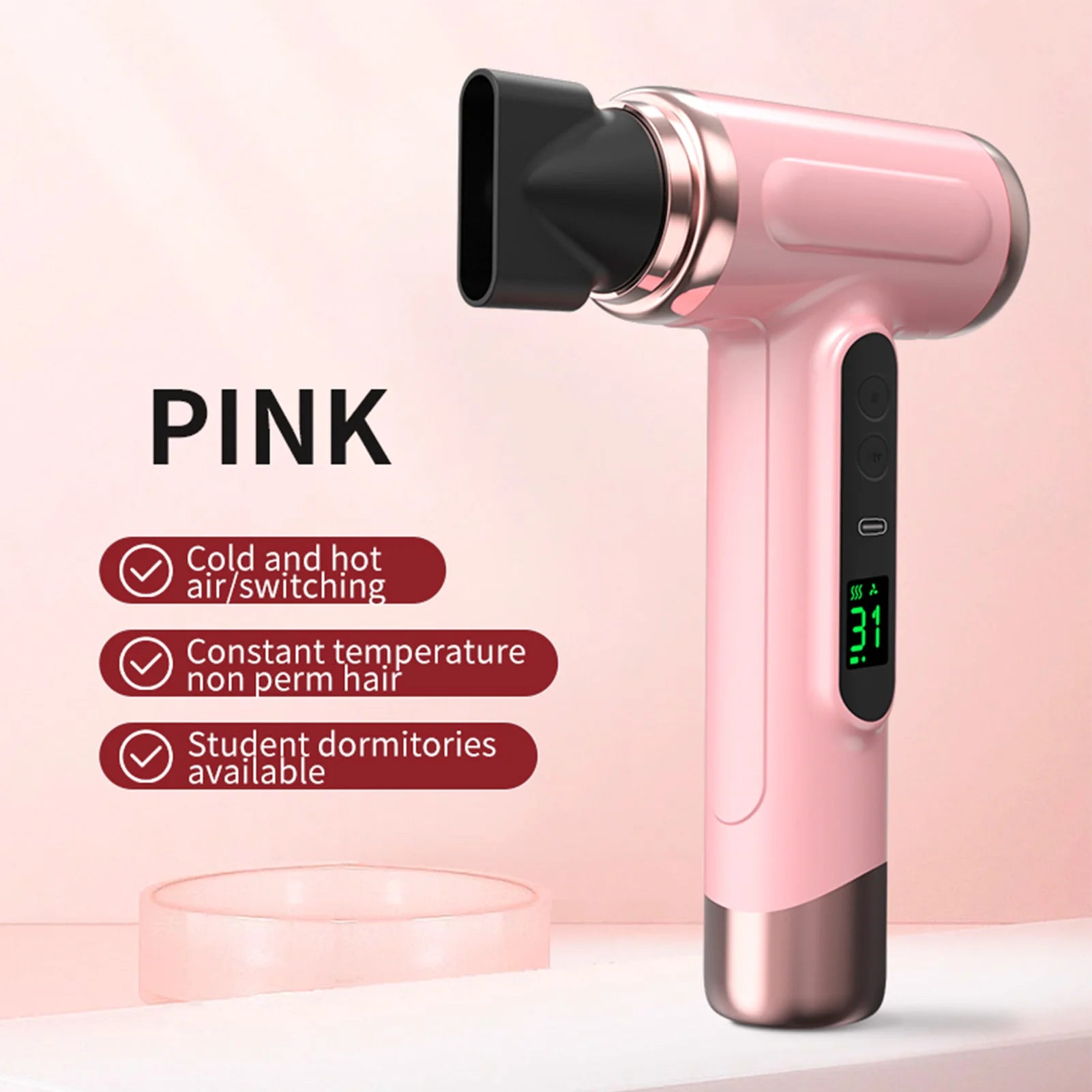 Travel Hair Dryer Cordless Rechargeable 15600mAh 200W Hair Dryer Portable Travel Lightweight Hot Cold Blow for Dormitory Travel Zpaxo