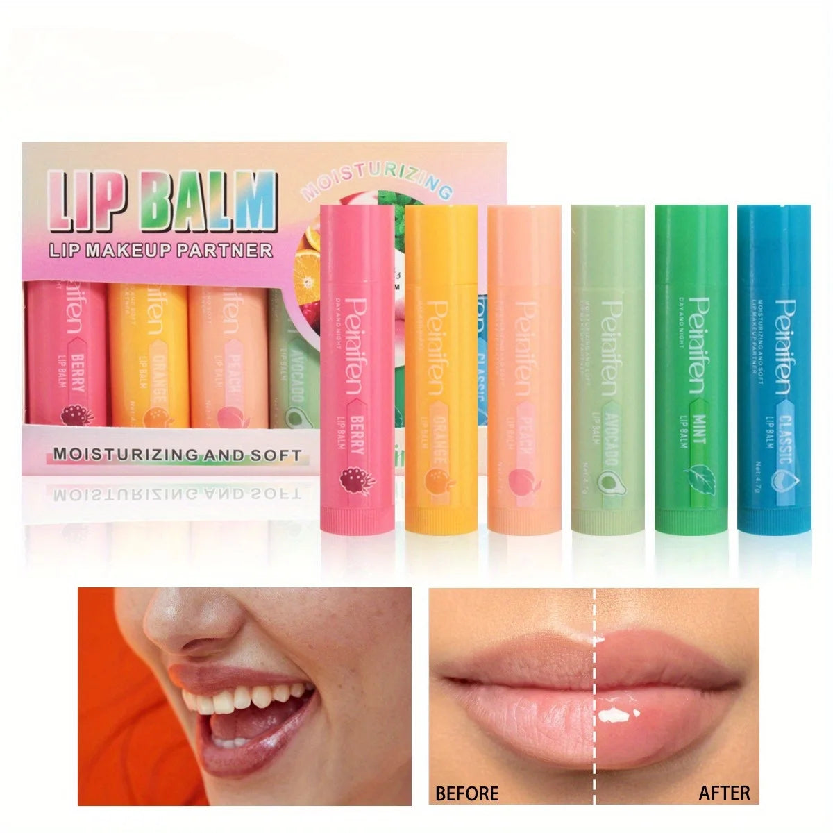 6 Pcs Set Jelly Fruit Scented Lip Balm, Moisturizing Moisturizing and Anti-drying Zpaxo 6 colors