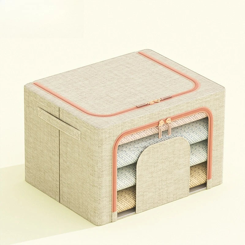 Foldable Clothes Basket 24/66L – Steel Frame Storage Organizer Foldable Storage Basket Zpaxo Beige 24L 40x30x20CM