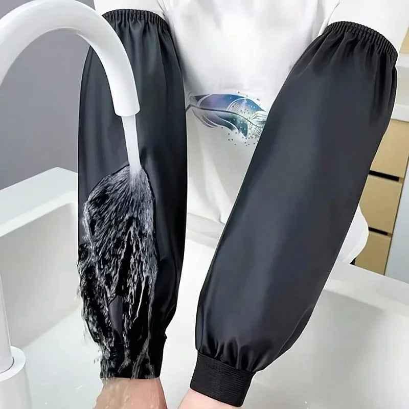2pcs Heavy-Duty Black Faux Leather Arm Sleeves - Waterproof & Oil-Resistant for Kitchen, Occupational Work & Industrial Use Zpaxo