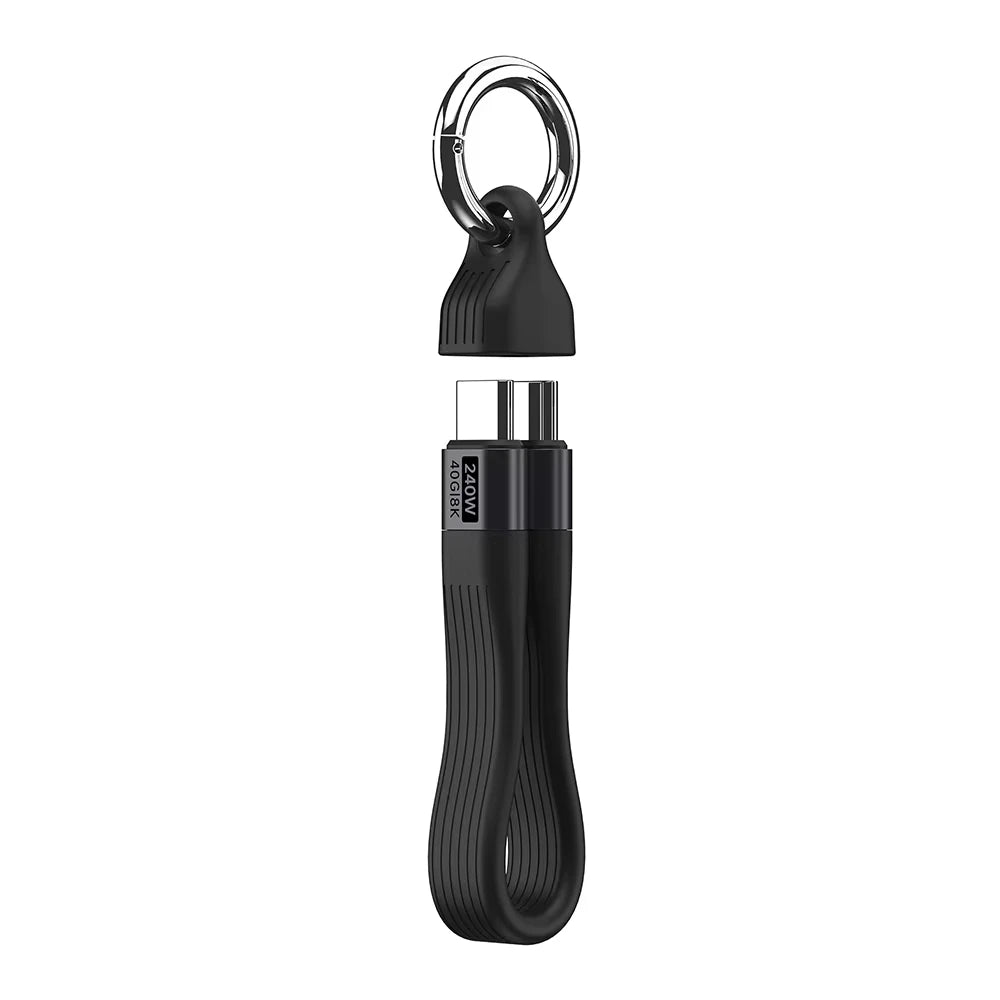 USB 4 Cable 8K@60Hz Portable Keychain Short USB C to Type C Cable PD 240W 40Gbps For Thunderbolt 3/4 iPhone 16 15 SSD Power Bank Zpaxo Black
