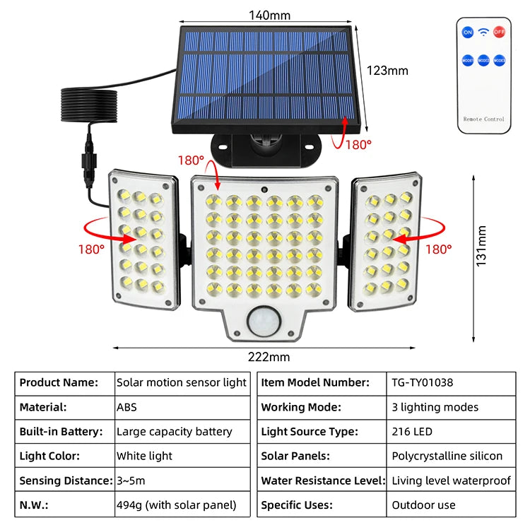 Outdoor Solar Lights Sensor Floodlights Waterproof Bright Lamp Door Zpaxo 216LED China Mainland