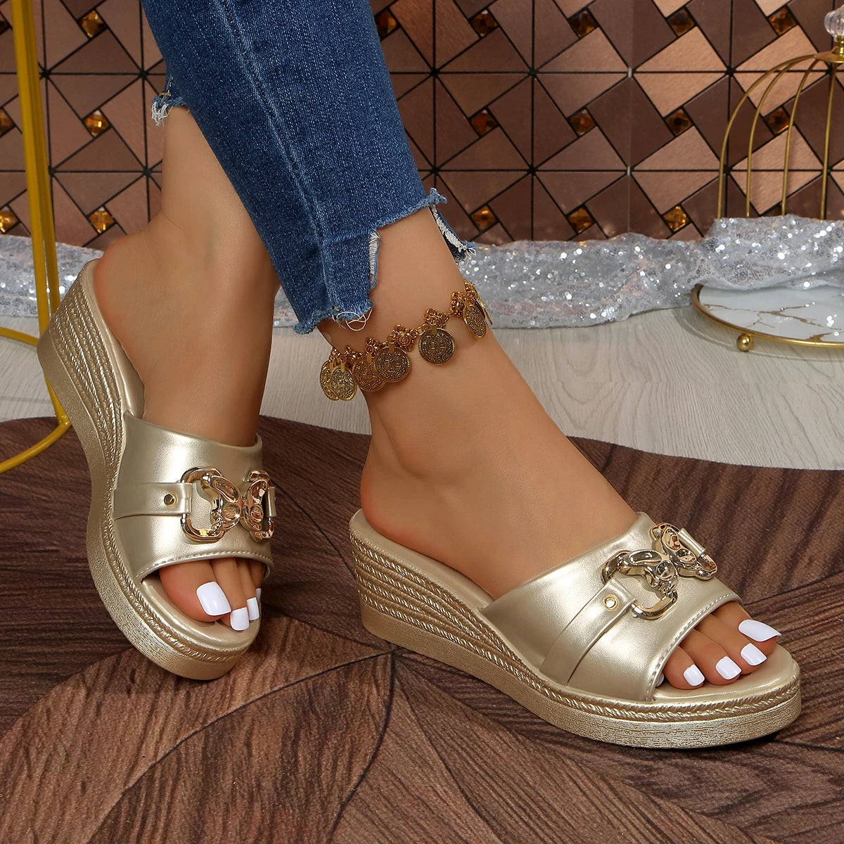 2025 New Women Wedge Sandals Casual Platform Slides Women Fashion Leisure Sandals Luxury High Heels Shoes Women Zapatos De Mujer Zpaxo
