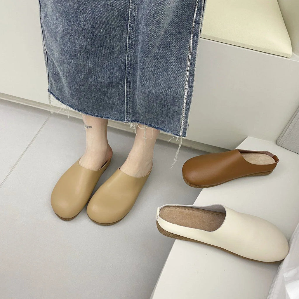 Elegant Women Mules Shoe Solid Leather Summer Slippers Outdoor Casual Zpaxo