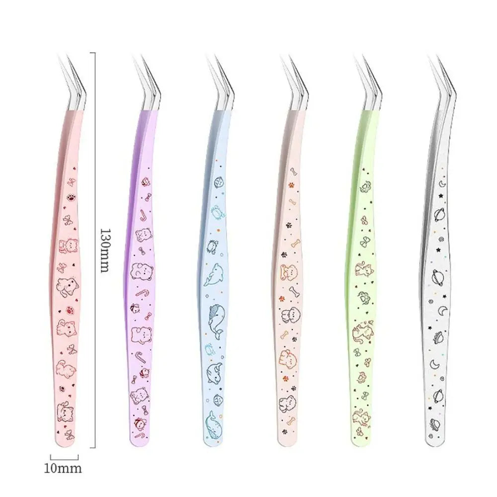 Stainless Steel Scrapbook Tweezers Anti-static Cartoon Pattern Lash Zpaxo