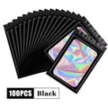 500Pcs Holographic Ziplock Bags Plastic Laser Iridescent Zip Bags for Manicure Eyelash Display Earrings Ring Jewelry Storage Bag Zpaxo Black 6x10 100PCS