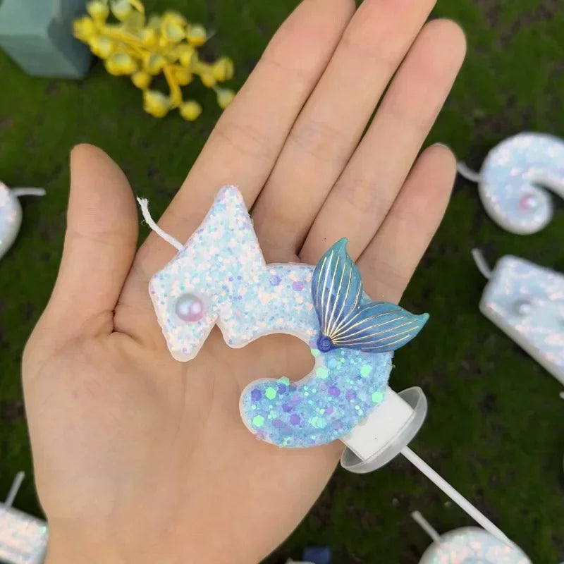 New DIY Digital Birthday Candles Cake Mermaid Tail Glitter Candle Decoration Baking Supplies for Wedding Anniversary Celebration Zpaxo