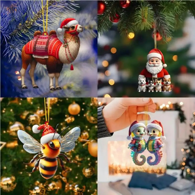 2D Flat Acrylic Christmas Tree Pendant – Cartoon Xmas Ornament Christmas Ornament Zpaxo