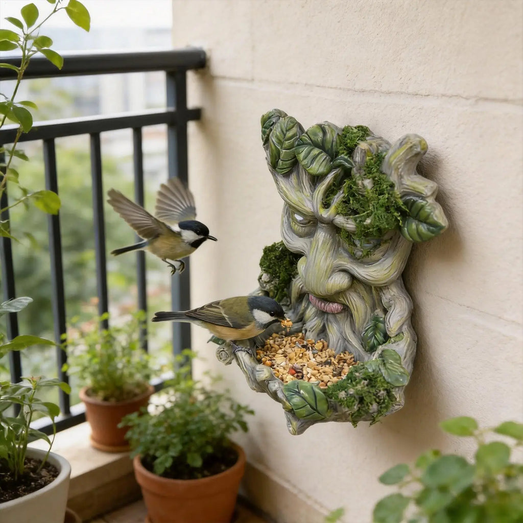 Tree Face Bird Feeder 3D Resin Weather Resistant Decorations Outdoor