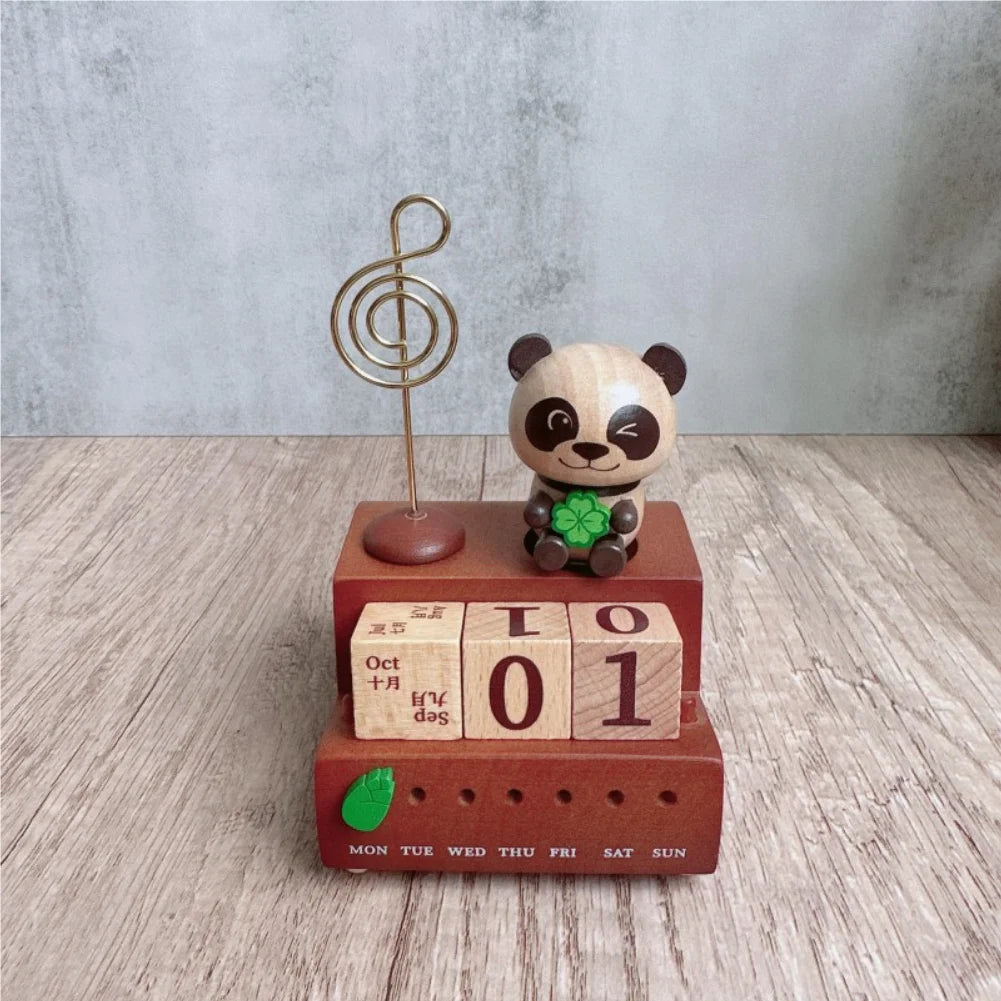 Panda Calendar Wooden Music Box – Desk Ornament & Memo Clip Wooden Music Box Zpaxo