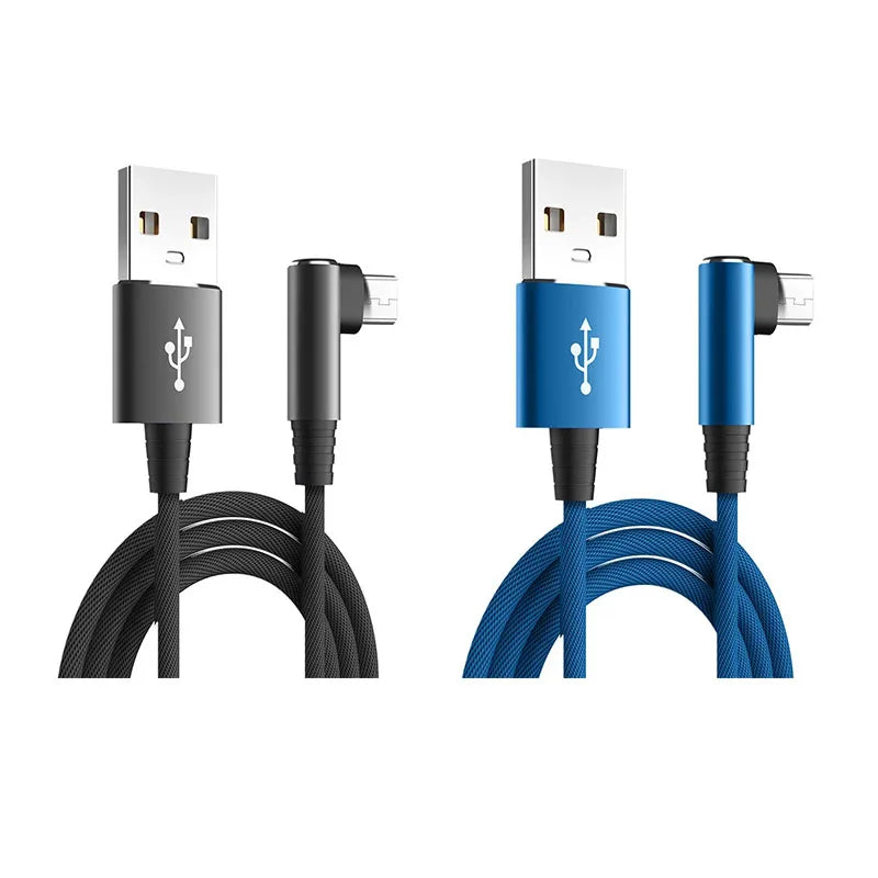 90° Elbow Micro USB Cable 3A Fast Charging – 1 or 3 Pack