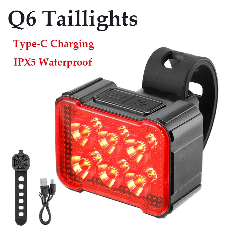 Bicycle Rear Lamp Night Ride Lamp Charging Strong Front Light Bicycle Headlight Taillight Mountain Bike Riding Bike Accessories Zpaxo Q6-Taillight