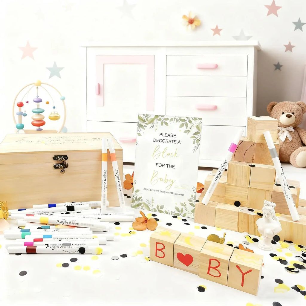 Baby Shower Blocks Signs Kit 24 Markers Included Toy Decorate Blocks Baby Shower Activity For Gender Reveal Party 100-Day Zpaxo