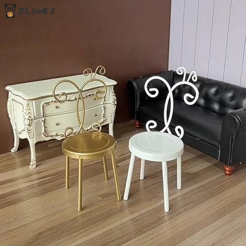 ▶1Pcs 1:12 Dollhouse Miniature Doll Accessories Iron Back Chair Furniture Home Model Decor Toy Doll House Accessories Zpaxo