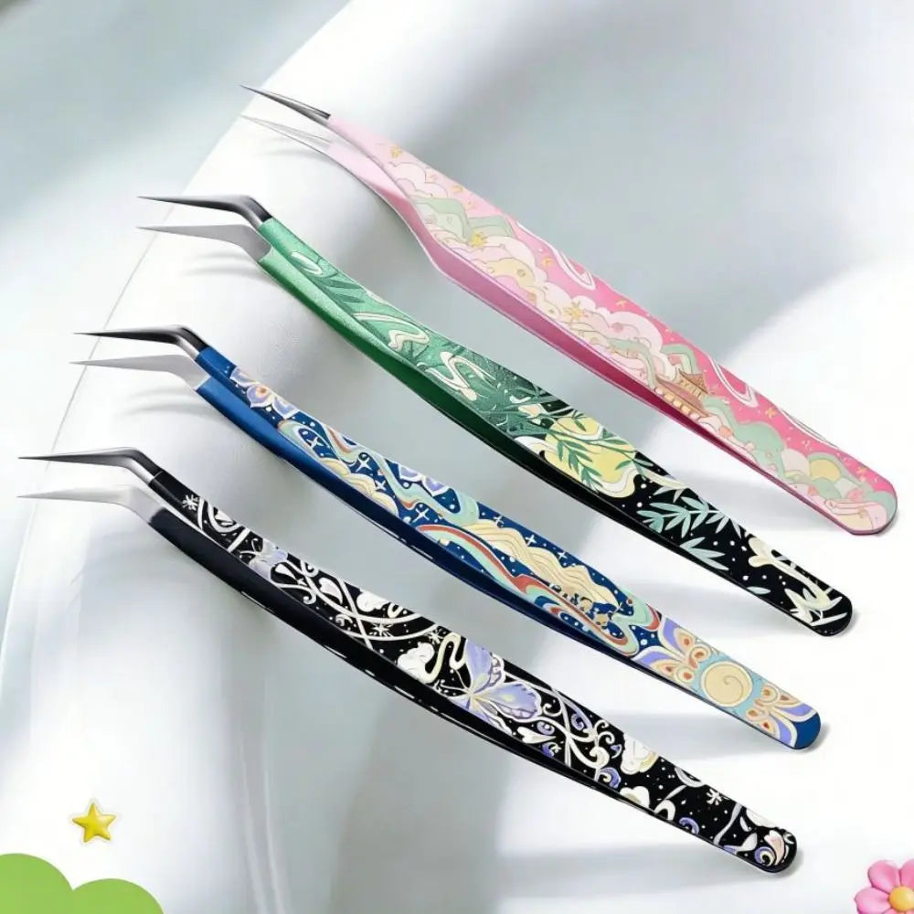Metal Curved Stickers Tweezers Precision Anti-static Lashes Extension Zpaxo