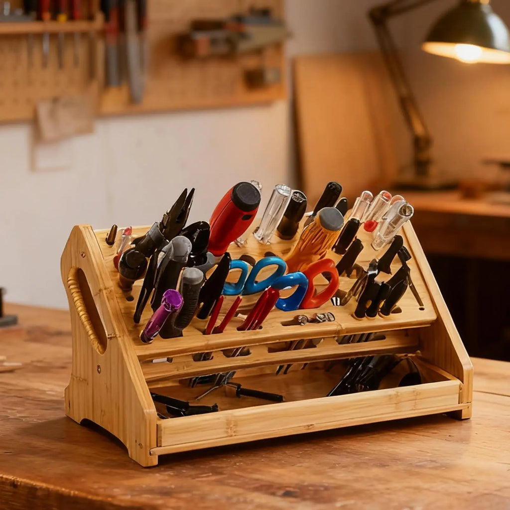 Plier Organizer Wooden 53-Hole Storage Stand Rack Tray Small Tool