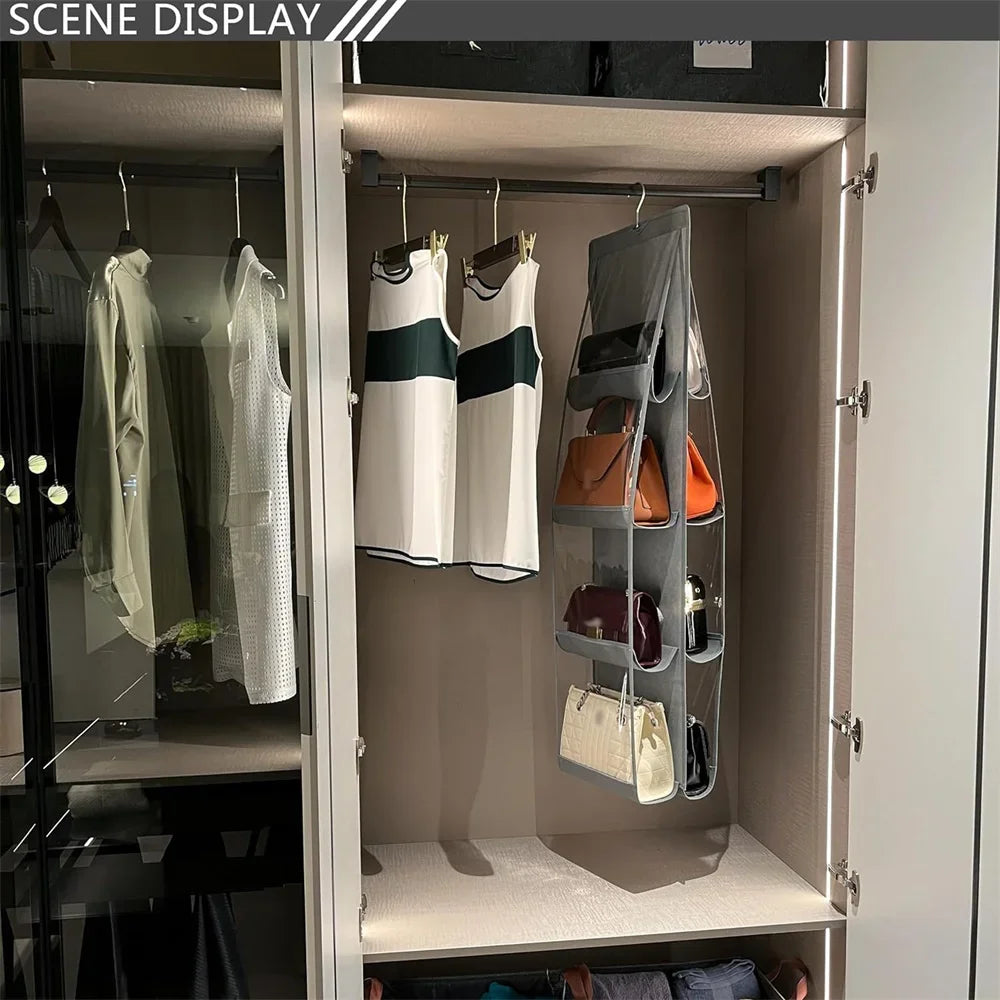 8 Pockets Fabric Handbag Organizer Storage Rack Non-Waterproof Closure Space-Efficient Multipurpose Closet Purse Hanger Zpaxo