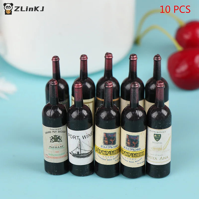 ▶10Pcs 1/12 Dollhouse Miniature Mini Wine Bottle Set With Box Simulation Drinks Model Toys For Doll House Decoration Accessories Zpaxo