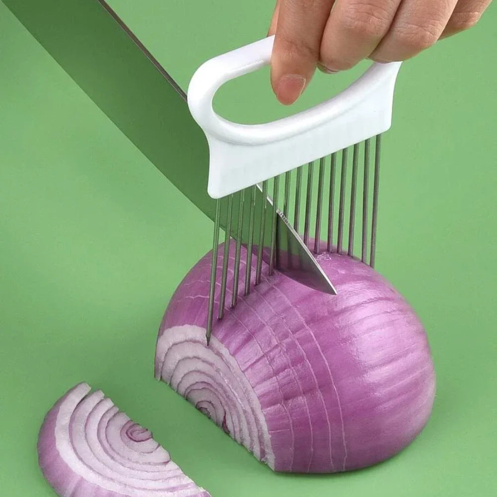 Effortlessly Slice Onions with this 1pc Colorful Onion Slicer Kitchen stainless steel potato chip onion holder Zpaxo