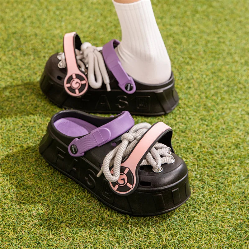 Women's Summer Lace-up Platform Sandals Fashionable 2Way Wear Couples