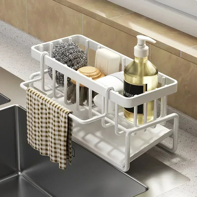 Space Saving Kitchen Sink Dish Rack Sponge Holder Water Drain Basket
