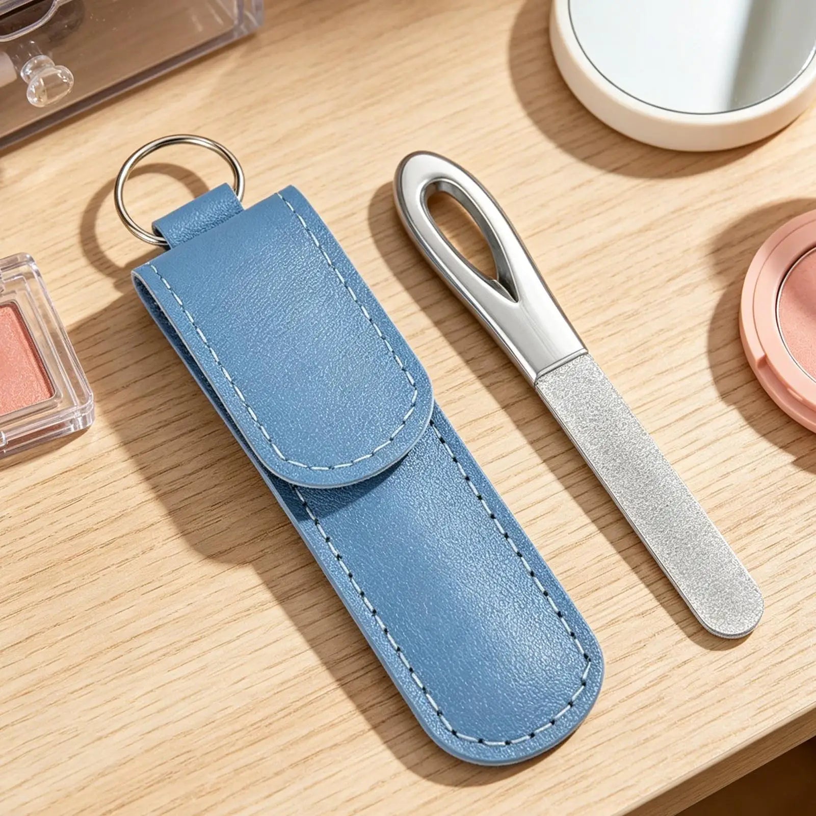Metal Nail Files Women Double-sided Portable Tool Keychain Case File