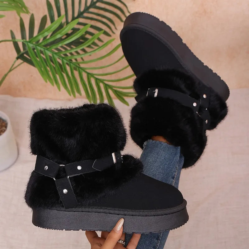 Winter Women's Solid Comfortable Thick Sole Mid Heel Snow Boots Women Zpaxo black 41