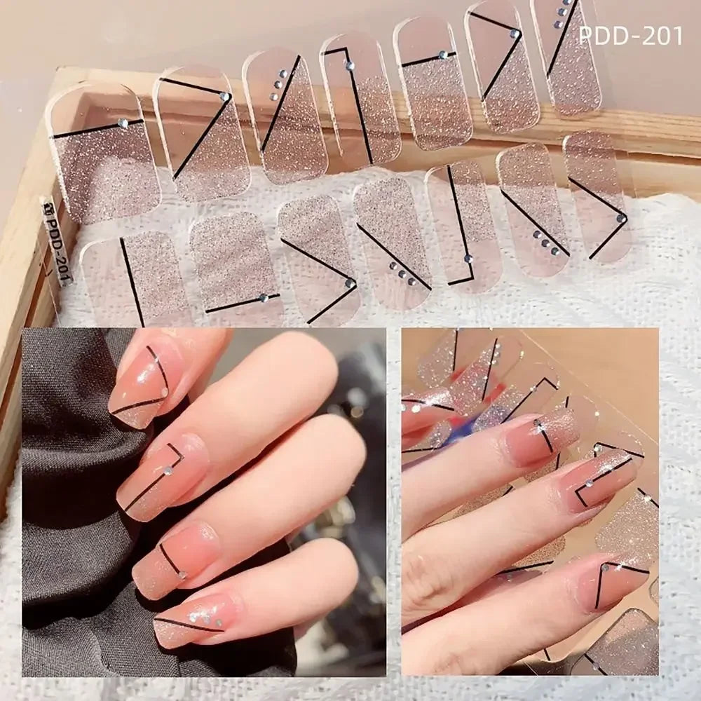 14Strips Gel Nail Stickers Full Cover Floristic Art Semi Cured Polish