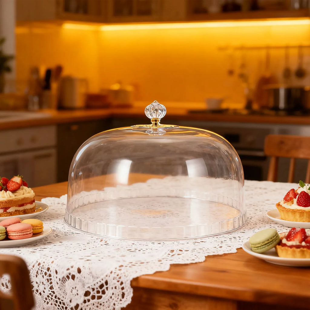 10Inch Round Transparent Plastic Cake Dome Cover Food Serving Platter Cloche for Cakes Cupcakes Pastry Display Dessert Zpaxo