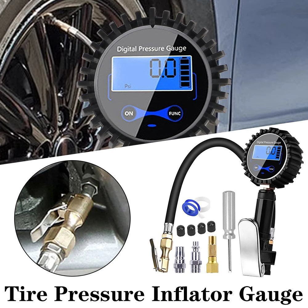 Tire Pressure Inflator Gauge 200PSI Air Line Clip-on Tyre Pump