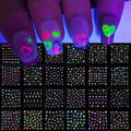 Glittery 3D Nail Stickers Glossy Colorful Glow In The Dark Nail Stickers Fluorescence Floral Design Neon Nail Stickers Zpaxo -
