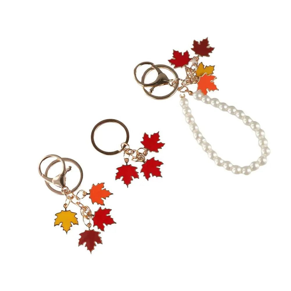 Maple Leaf Maple Leaf Keychain Creative Charms Enamel Plant Key Rings with Pearl Lanyard Pendants Leaf Metal Keyring Handbag Zpaxo