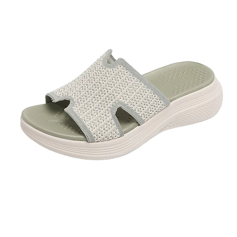 Womens Trendy Platform Slide Sandals Sparkle Pattern Upper Hollow