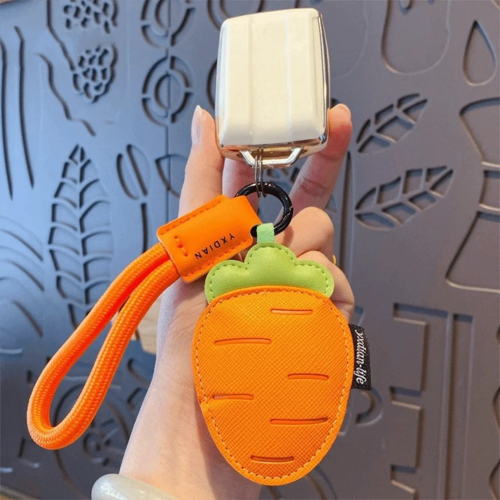 Kawaii Cartoon Vegetable Keychain Eggplant Carrot PU Leather Bag Pendant Braided Rope Birthday Gifts Car Keyring Girl/Boy Zpaxo