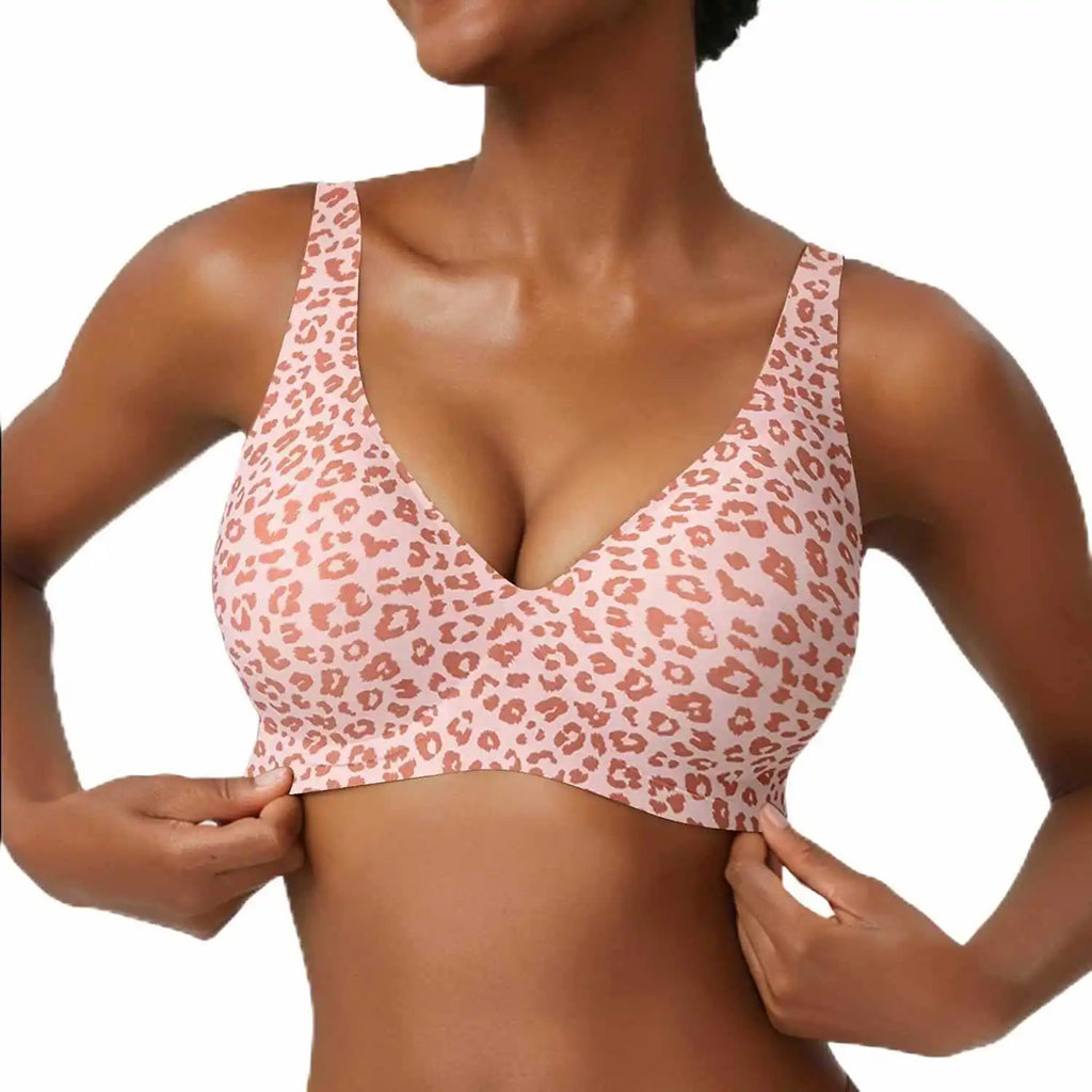 Wireless Seamless Leopard Bra Soft Support Full Coverage Thin Molded