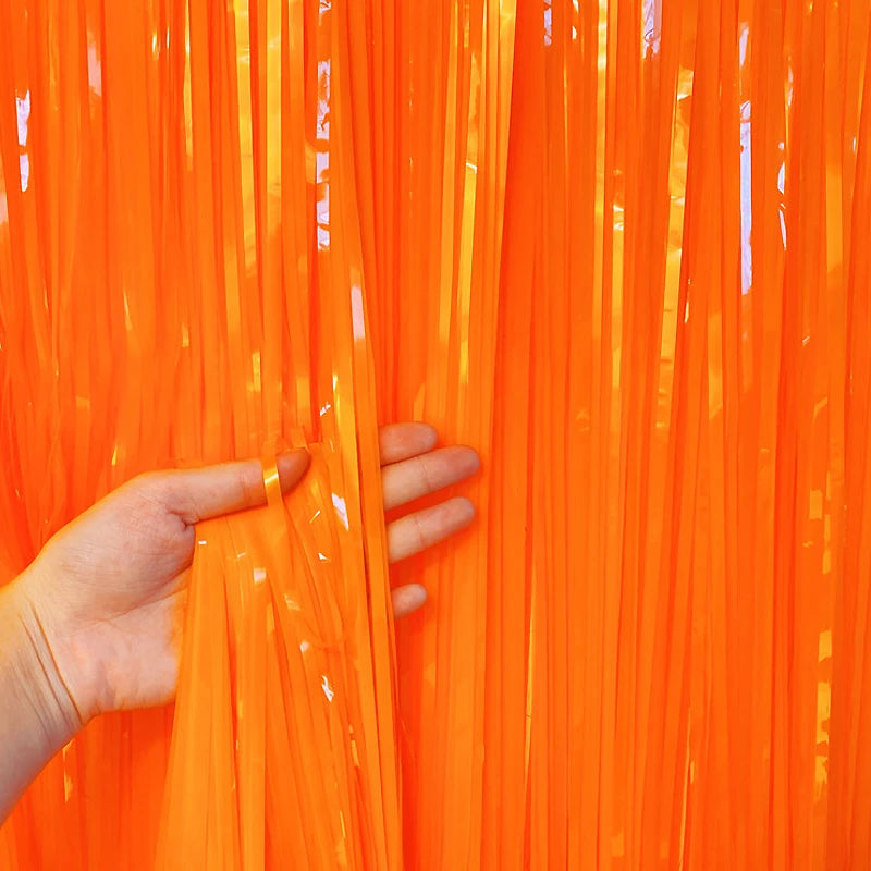 Pastel Fringe Foil Curtain Macaron Curtains Photo Booth Backdrop Zpaxo Macaron orange 1 pack